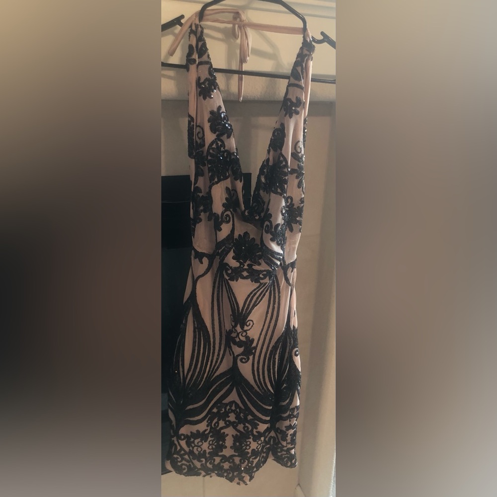 Sexy Black and Rose Gold mini dress with sequins